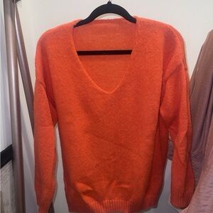 Classic V-Neck Women's Sweater - Orange
